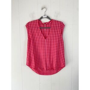 Jodifl Pink Red Gingham V-Neck Sleeveless Blouse Top sz. Small